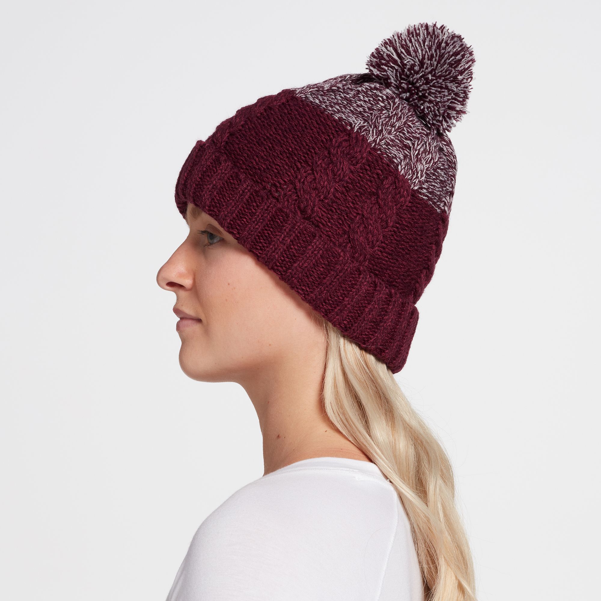 Northeast Outfitters Women's Cozy Two Tone Cable Pom Beanie product image
