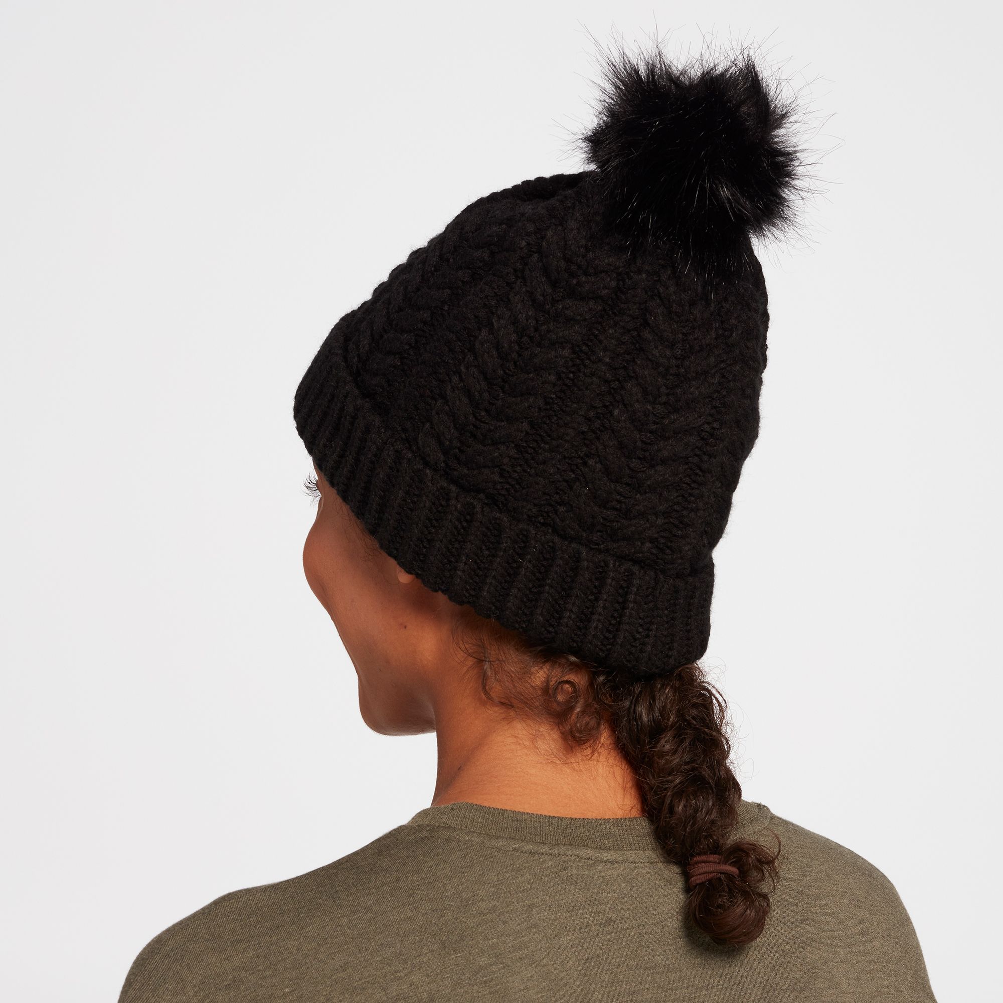 Northeast Outfitters Women's Cozy Cabin Cable Knit Fur Pom Hat product image