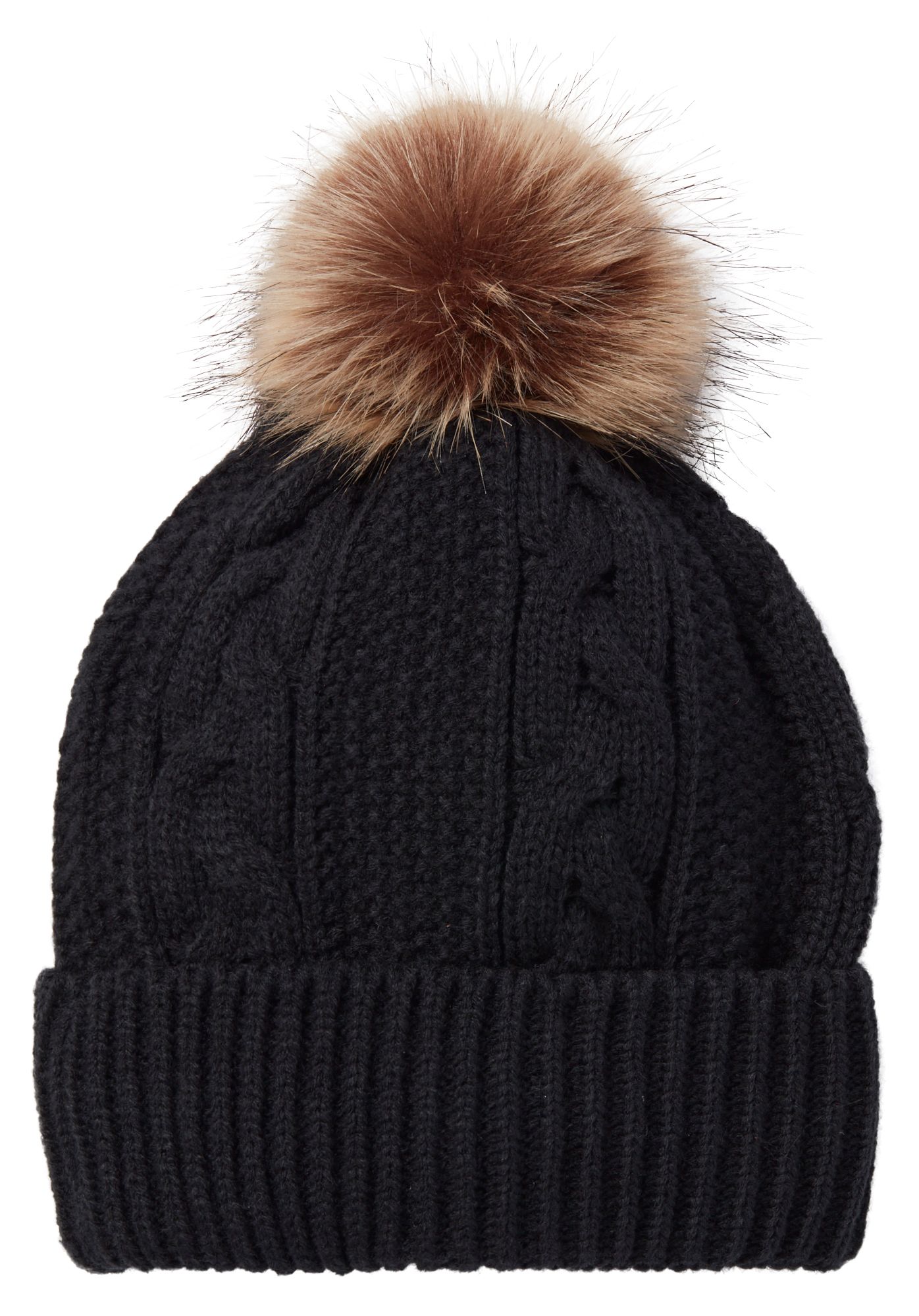 Northeast Outfitters Women's Cozy Cabin Cable Knit Fur Pom Hat