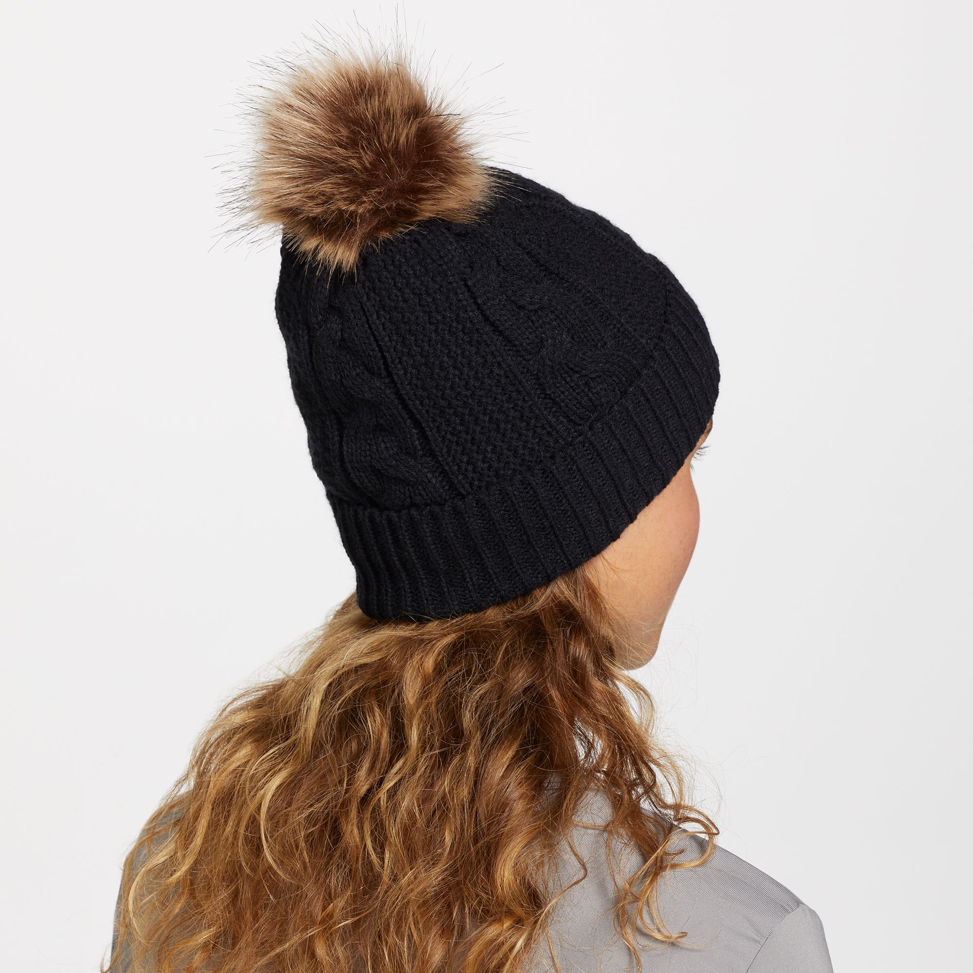 Northeast Outfitters Women's Cozy Cabin Cable Knit Fur Pom Hat