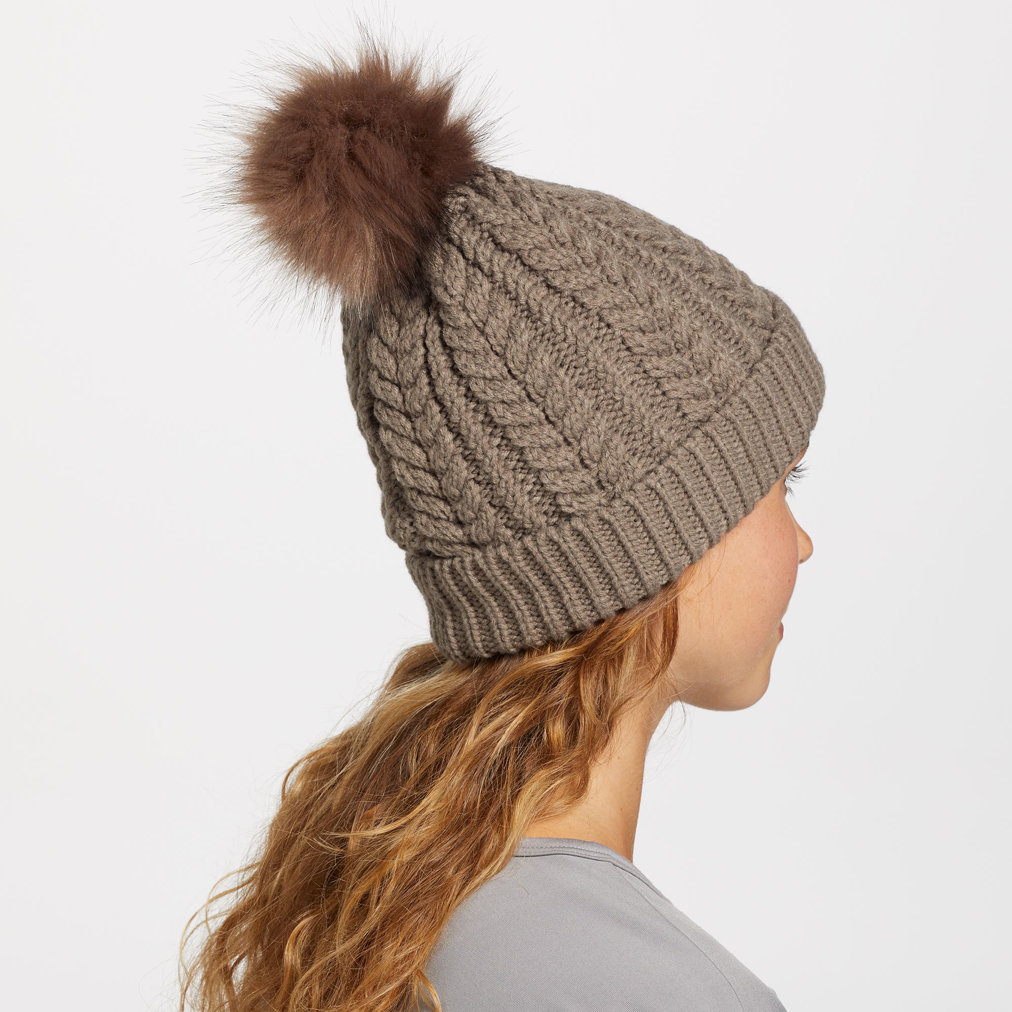 Northeast Outfitters Women's Cozy Cabin Cable Knit Fur Pom Hat product image