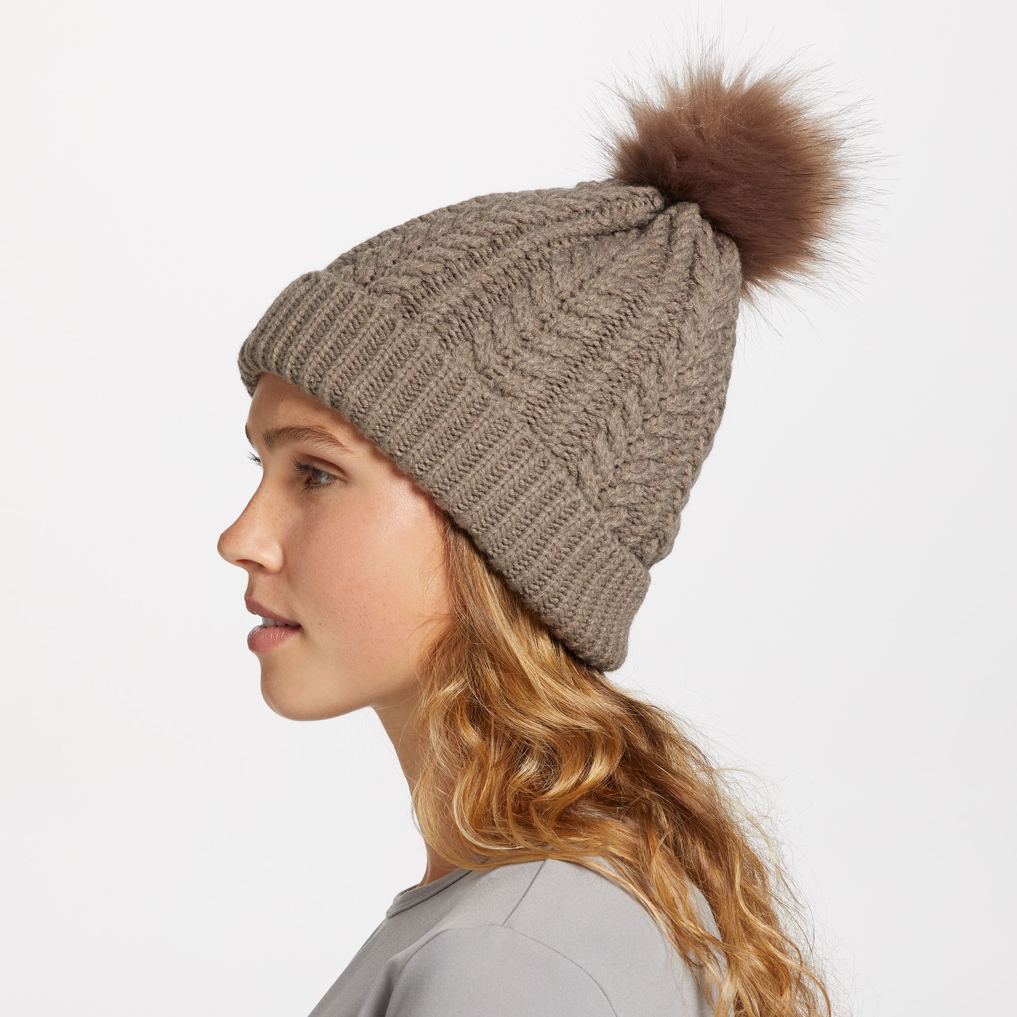 Northeast Outfitters Women's Cozy Cabin Cable Knit Fur Pom Hat product image