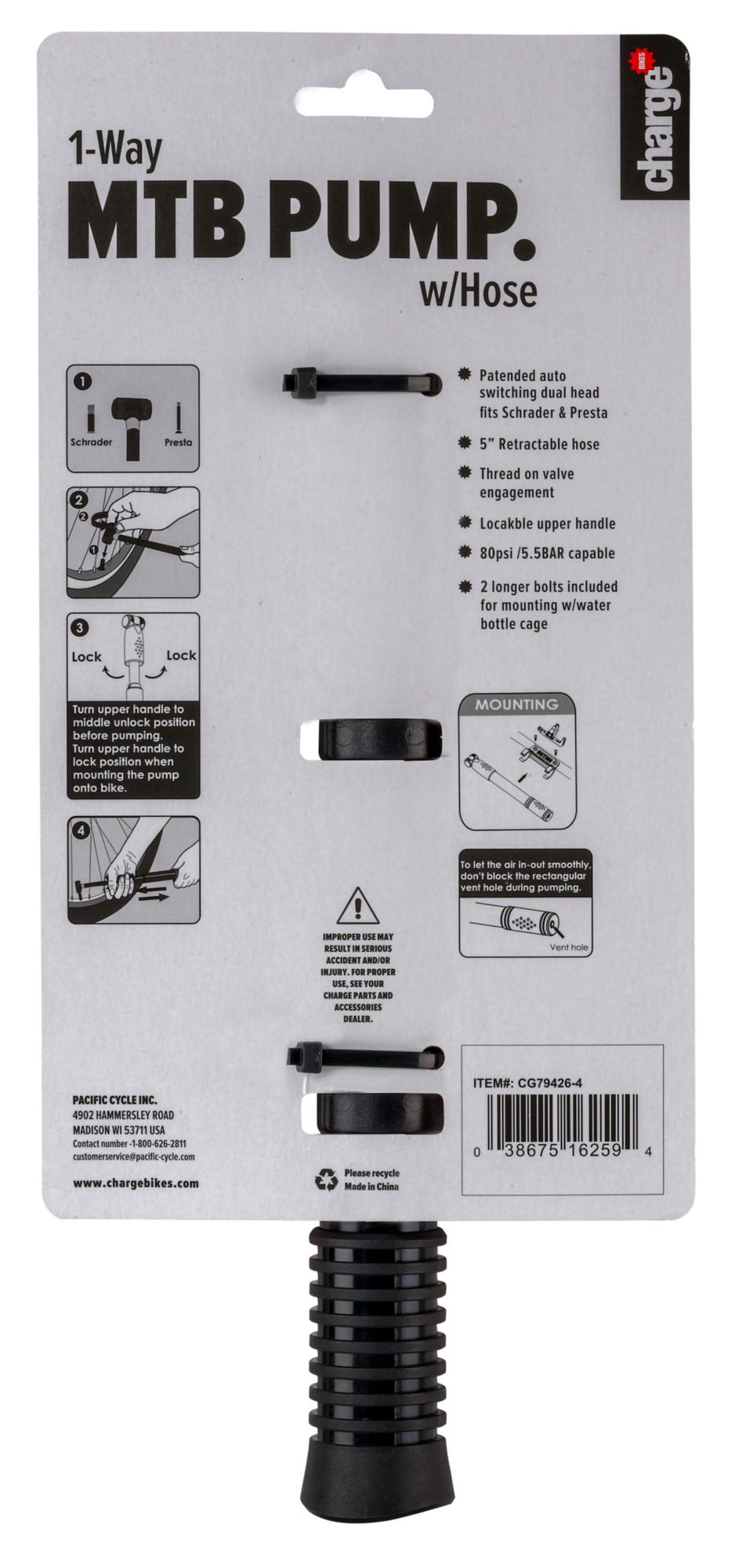 Charge 1-Way Mountain Bike Pump with Hose product image