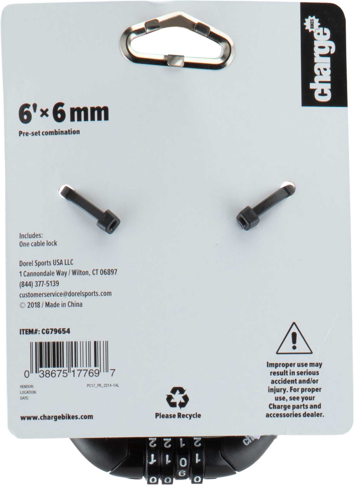 Charge 6' x 6mm Number Combination Cable Lock product image