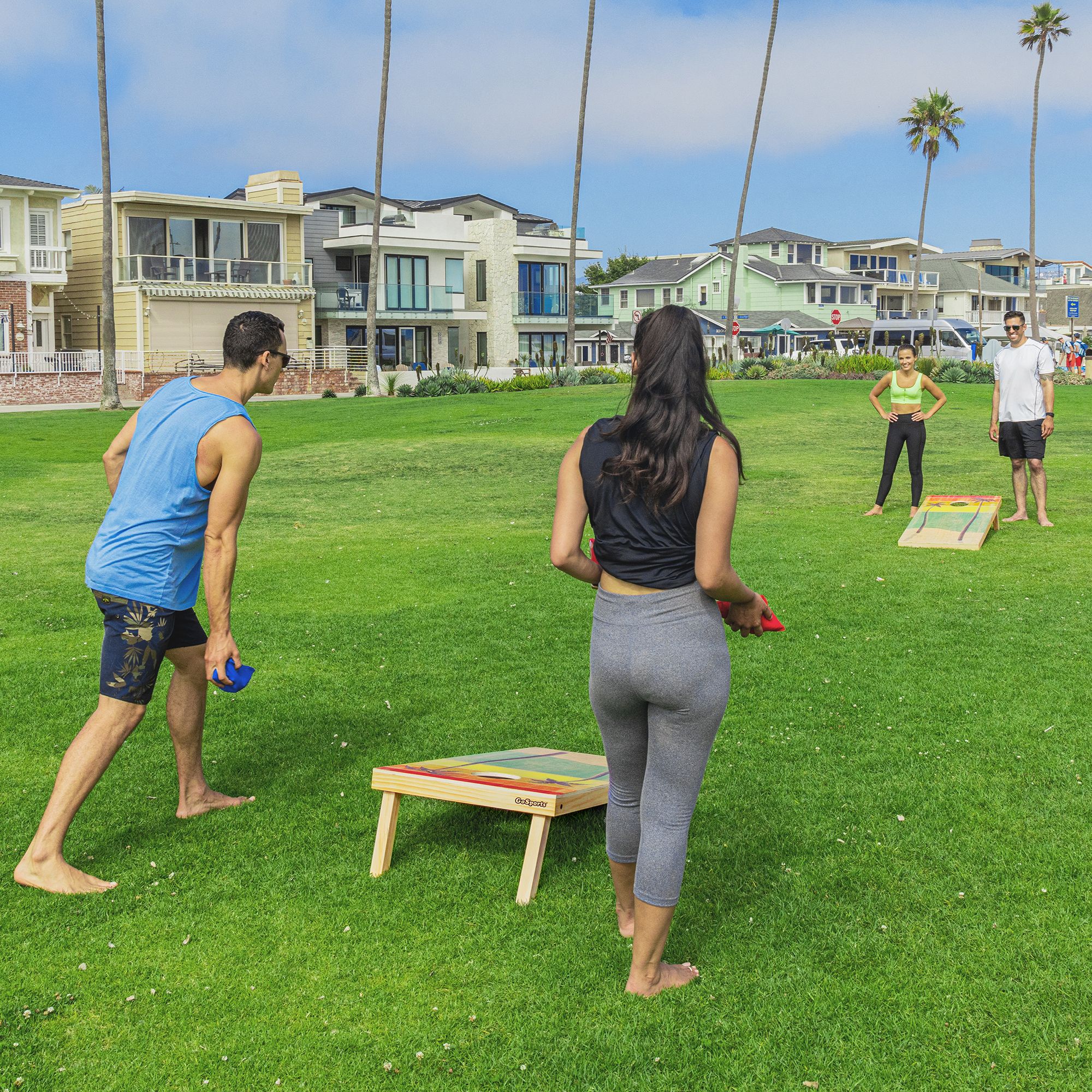 GoSports 4' x 2' Premium Wood Cornhole Set- Retro Beach