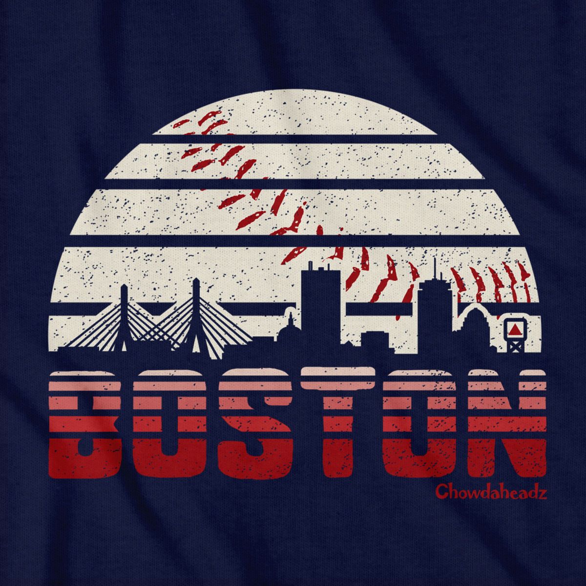 Chowdaheadz Adult Boston Navy Baseball Sky T-Shirt product image