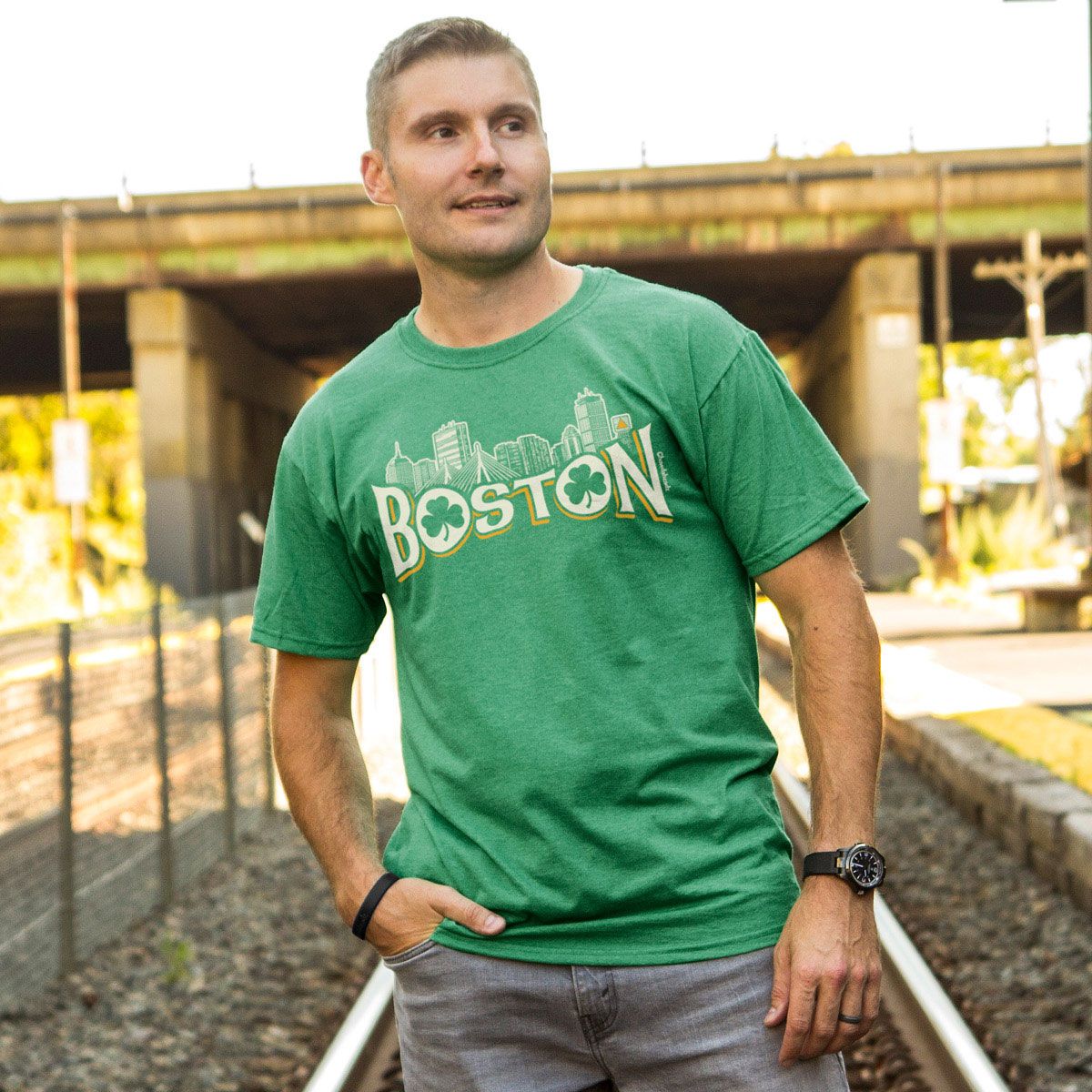 Chowdaheadz Unisex Boston St. Patrick's Day 2025 Green Irish Skyline T-Shirt product image