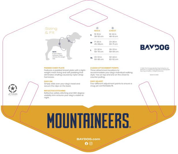 BAYDOG West Virginia Mountaineers Dog Harness