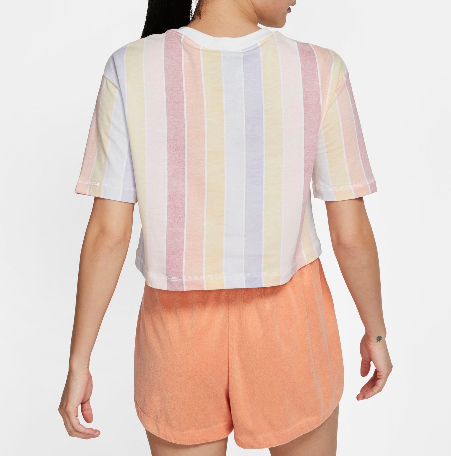 nike white crop top with striped sleeves