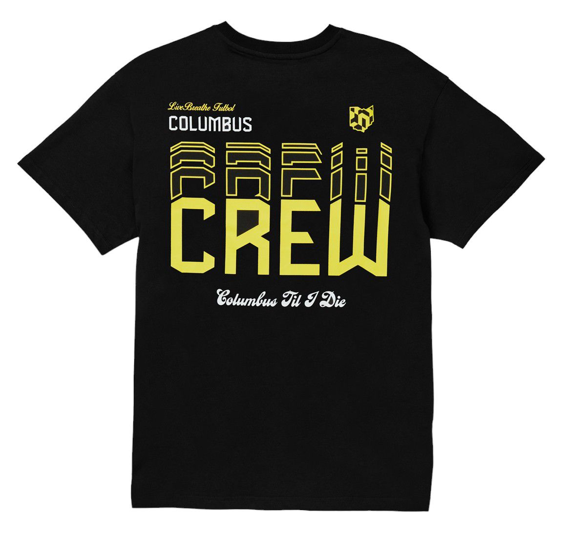 Live Breathe Futbol Men's Columbus Crew Glitch 2-Hit Black T-Shirt product image