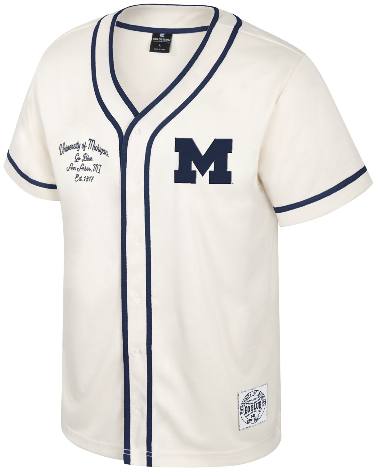 Colosseum Men's Michigan Wolverines Cream Hunter Seeker Baseball Jersey product image