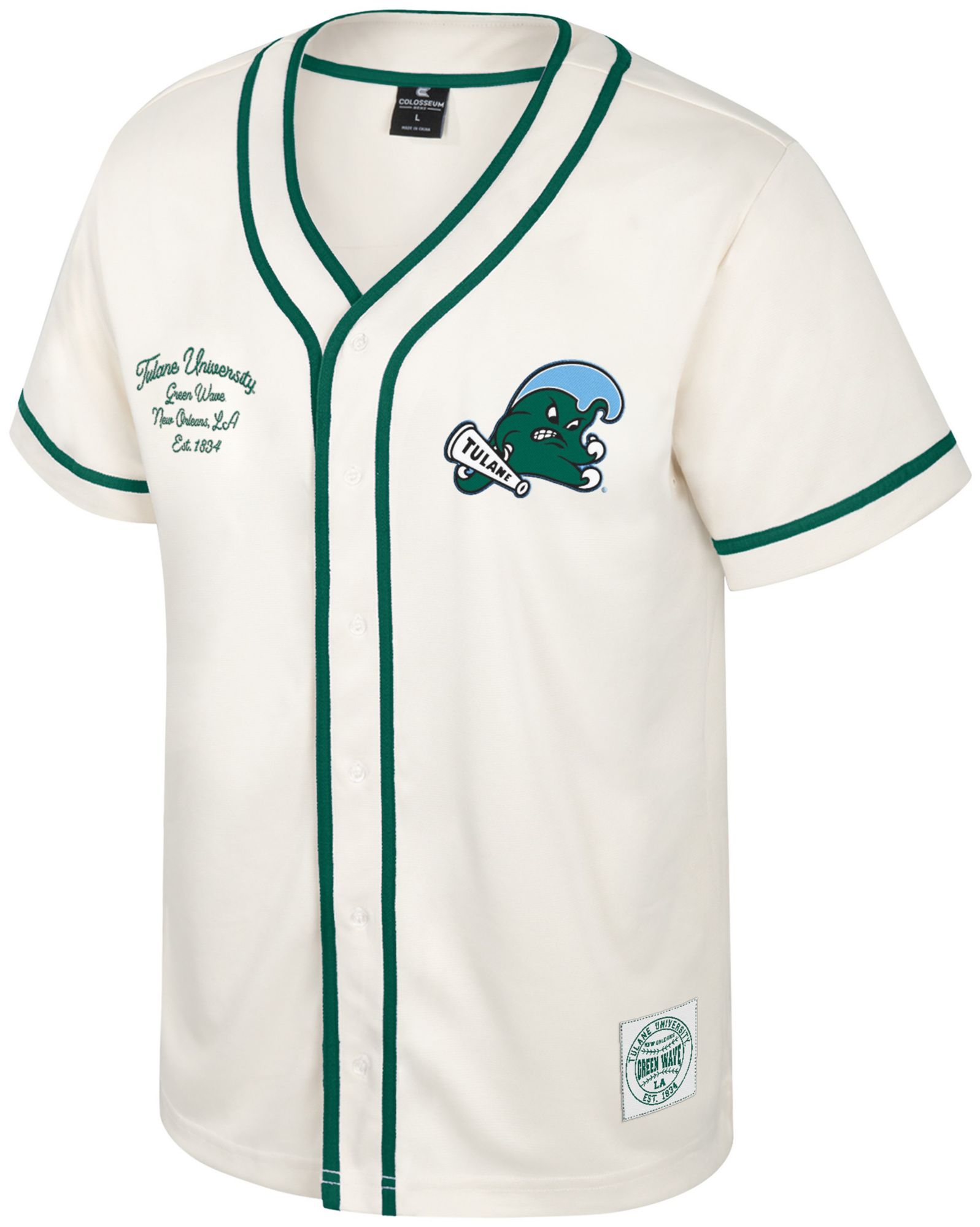 Colosseum Men's Tulane Green Wave Cream Hunter Seeker Baseball Jersey product image