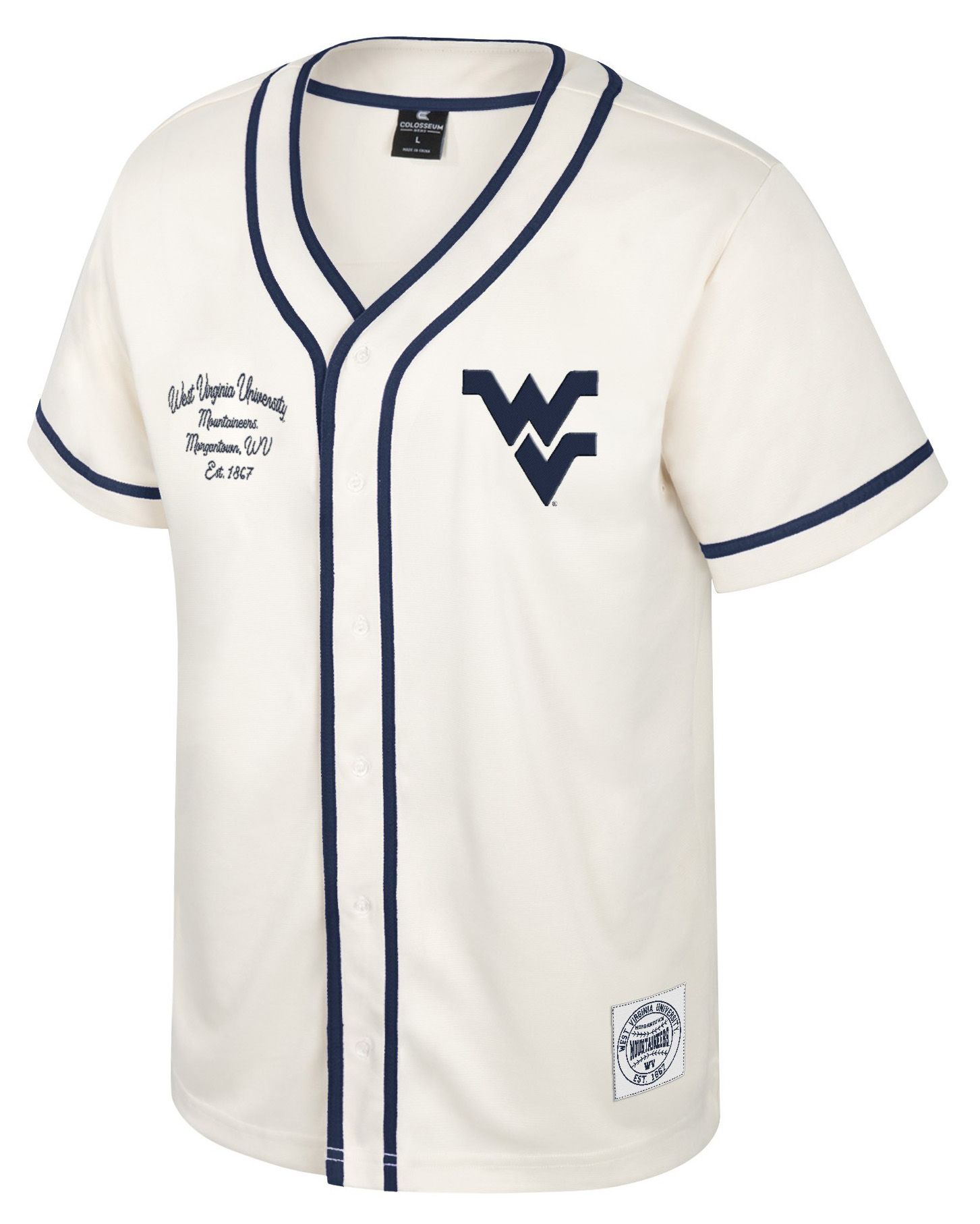Colosseum Men's West Virginia Mountaineers Cream Hunter Seeker Baseball Jersey product image