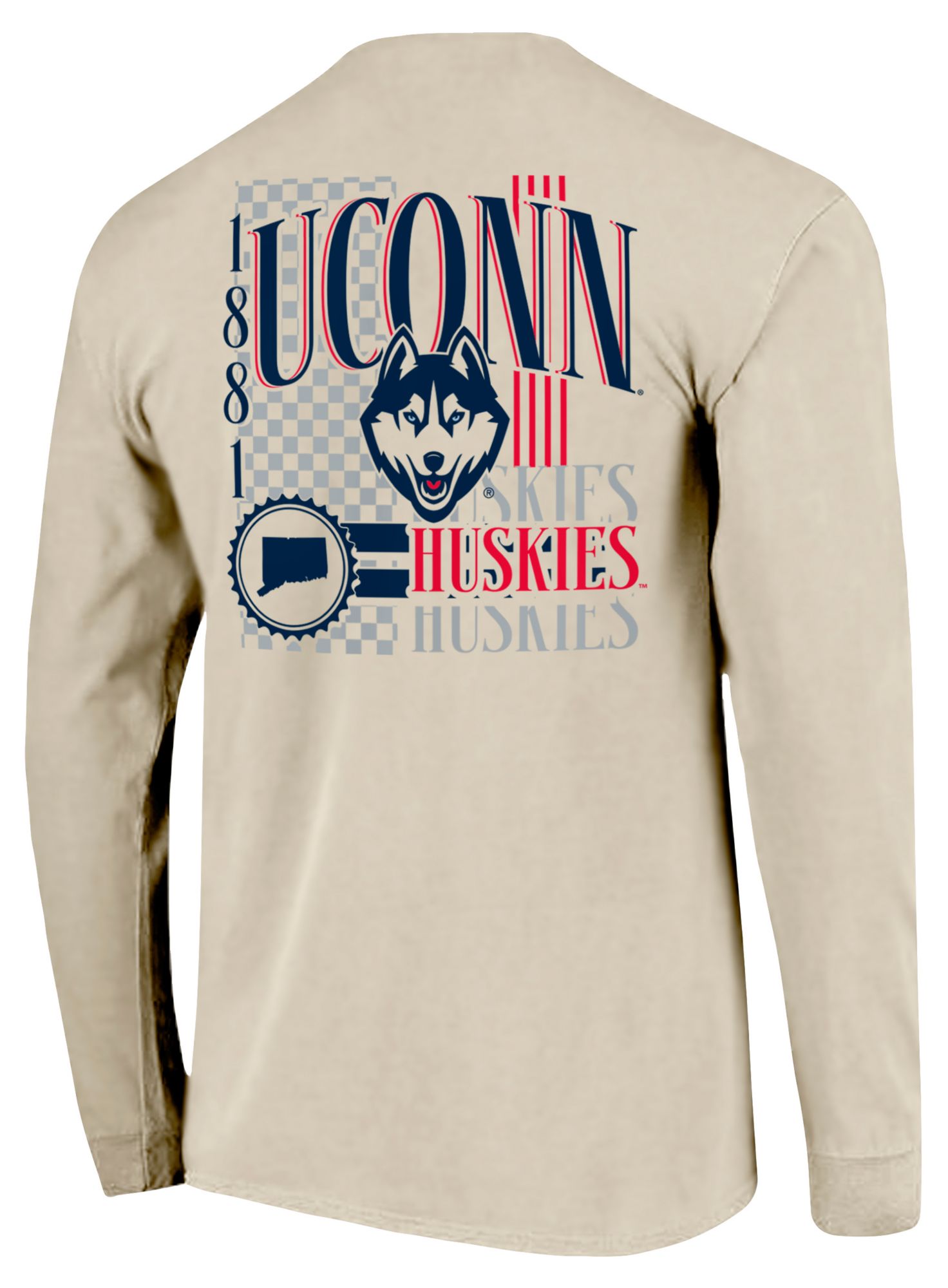 Image One Men's Connecticut Huskies Ivory IV 90s Print Long Sleeve T-Shirt product image