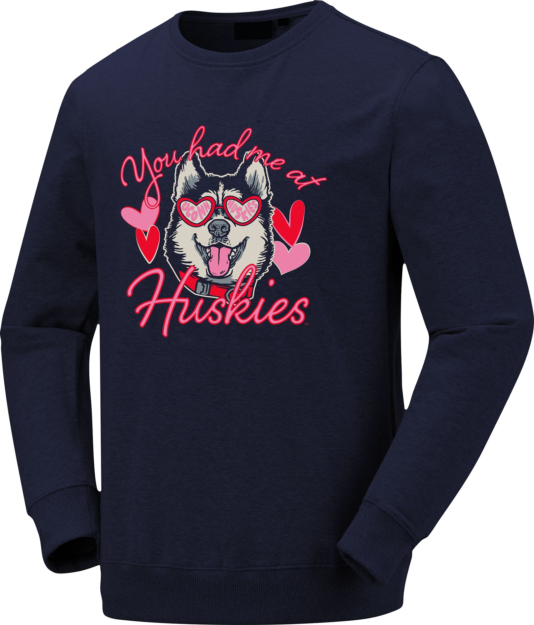 Image One Women's UConn Huskies Navy Valentine Crewneck Sweatshirt product image