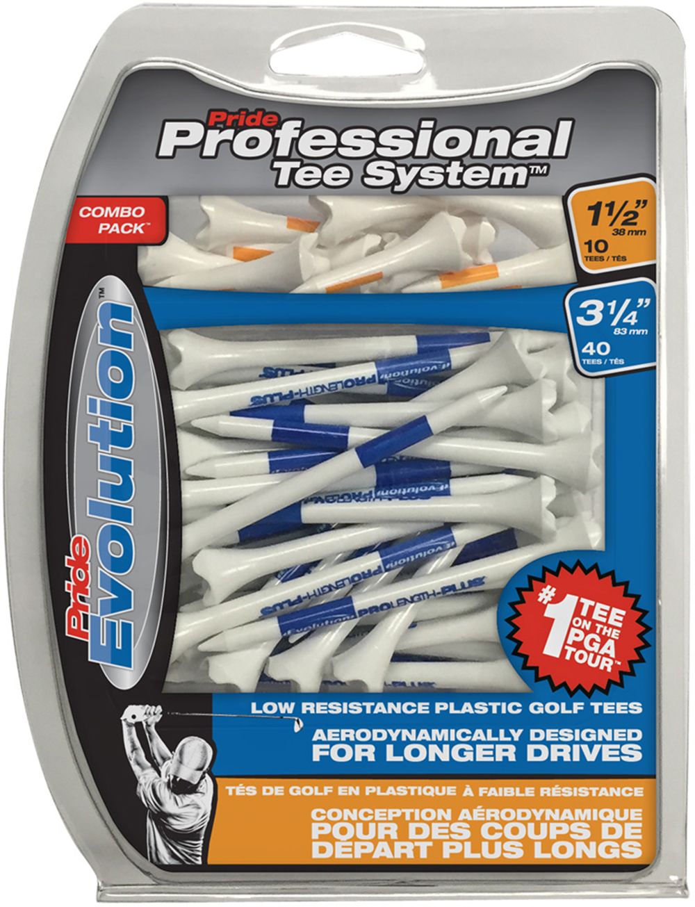 Pride PTS Evolution 1.5'' & 3.25'' White Golf Tees - 50 Pack product image