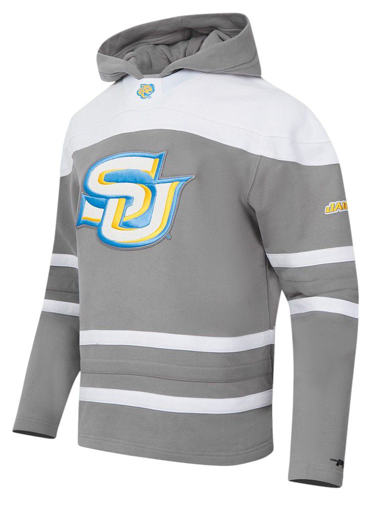Pro Standard Men's Southern University Jaguars Grey Colorblock Pullover Hoodie product image