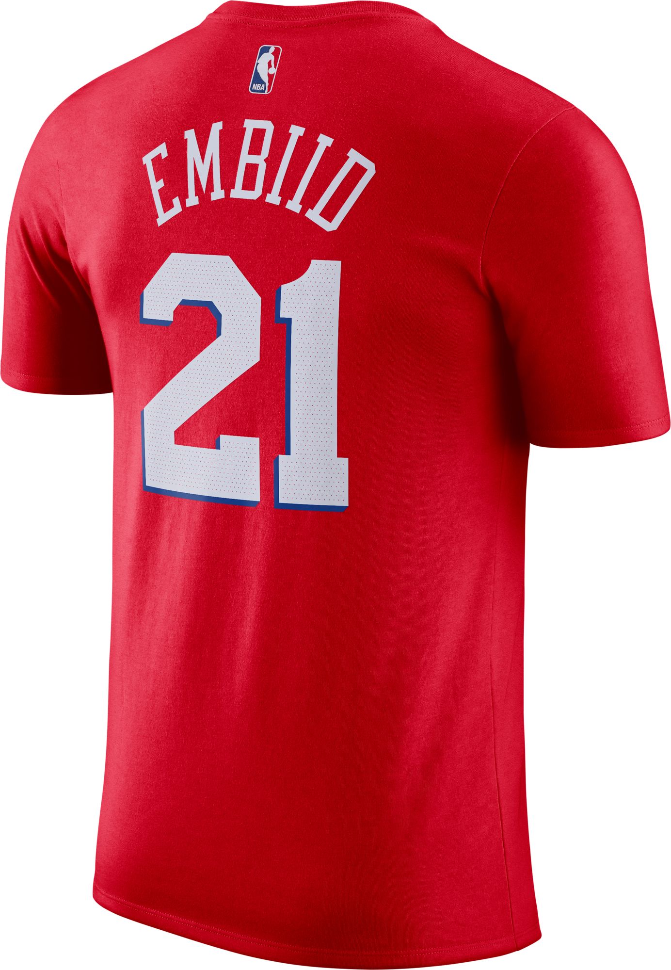 Jordan Men's Philadelphia 76ers Joel Embiid #21 Red Statement T-Shirt product image