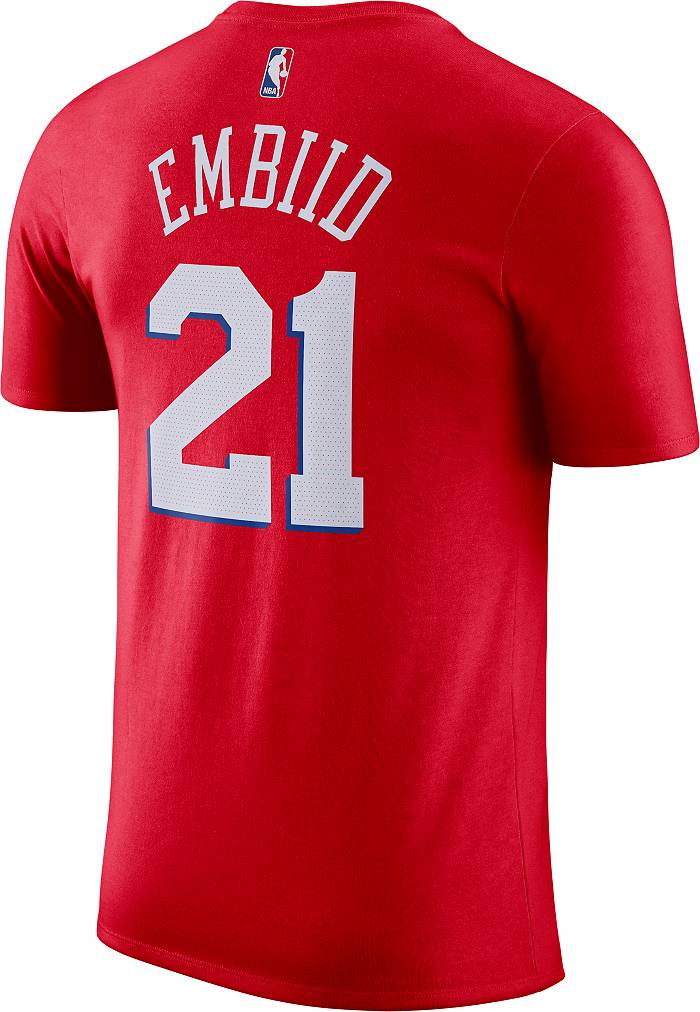 Men's adidas Joel Embiid Red Philadelphia 76ers Net Number T-Shirt