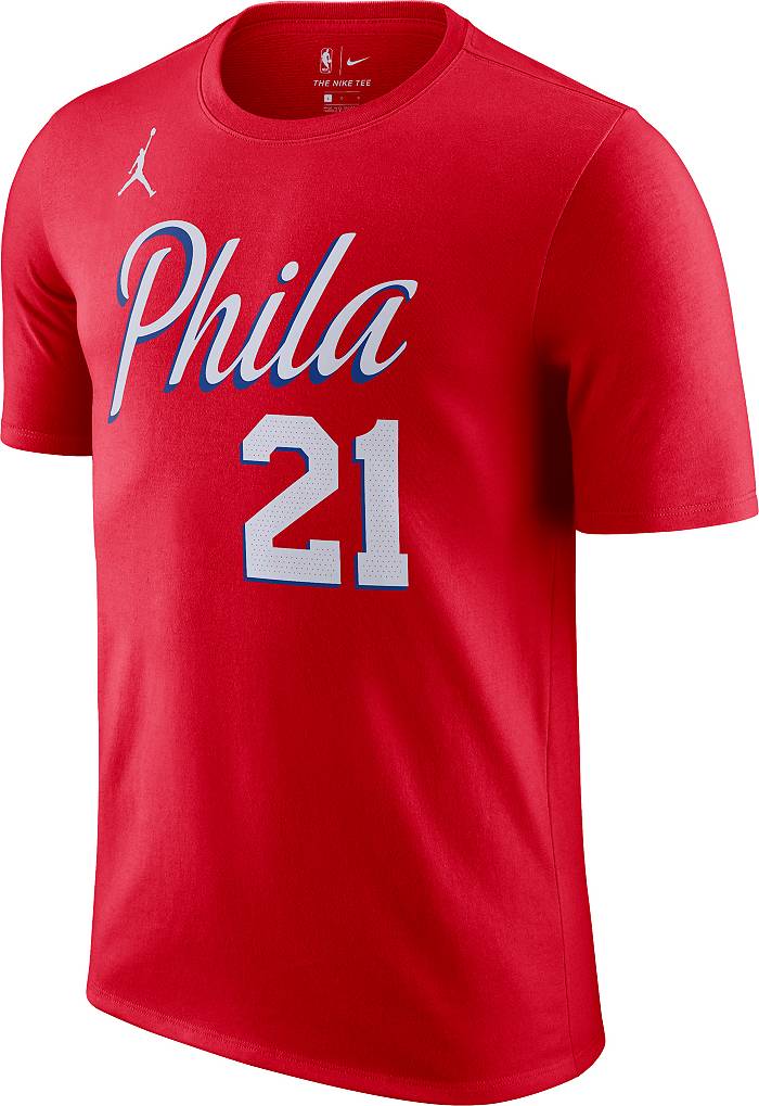 Men's Jordan Brand Red Philadelphia 76ers 2020/21 Joel Embiid Statement Name & Number T-Shirt Size: Large