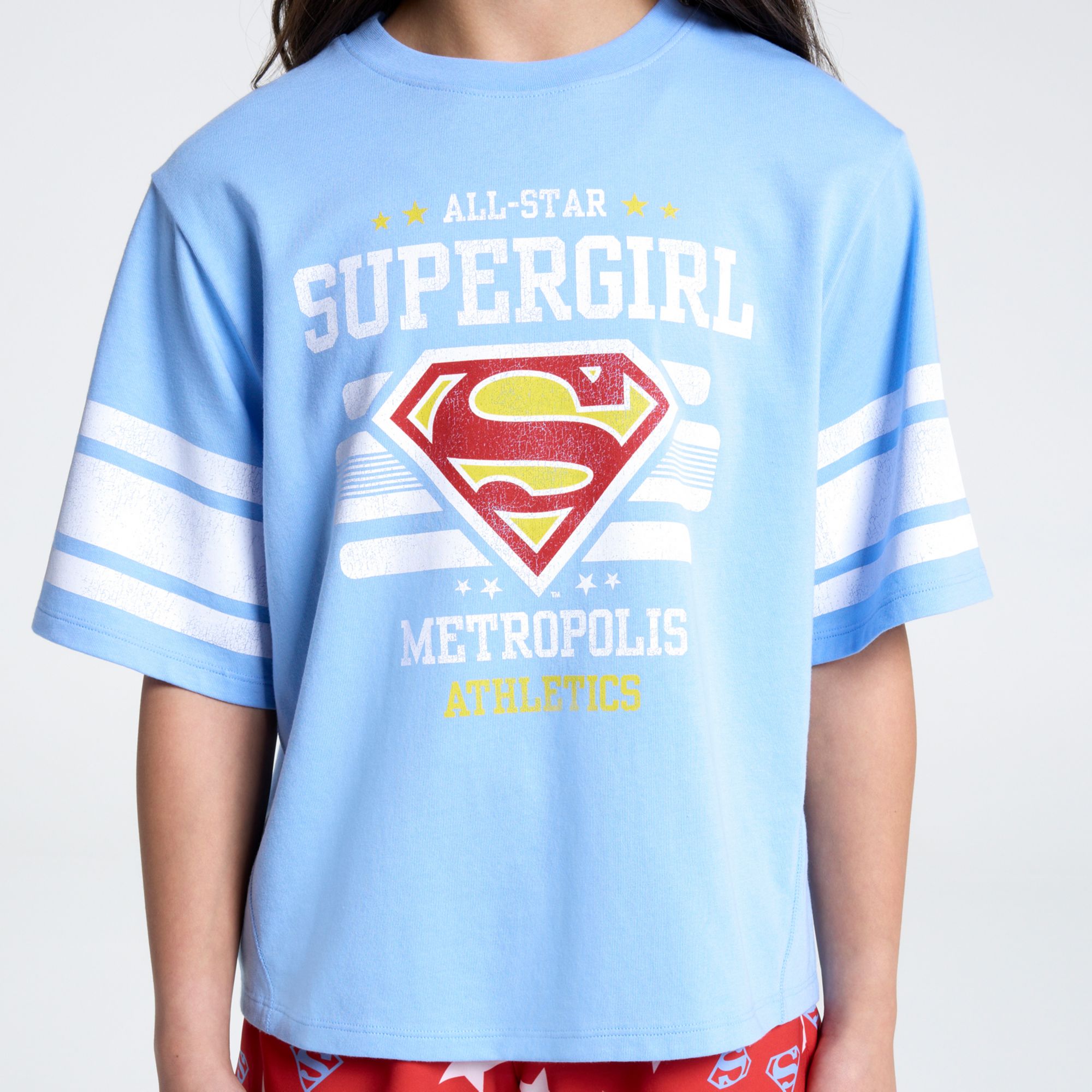 DC x DSG Girls' Supergirl Metropolis Blue Washed Graphic T-Shirt product image