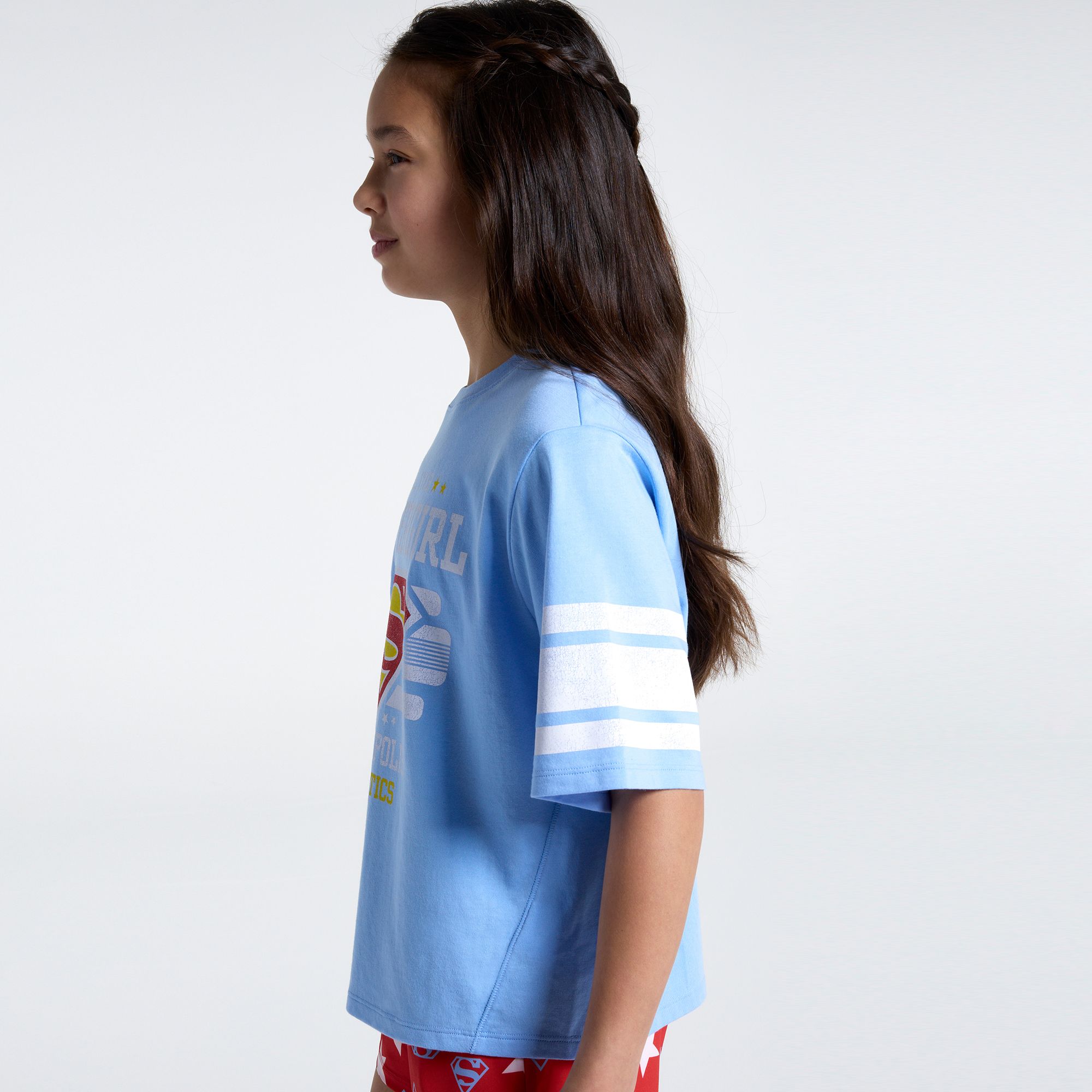 DC x DSG Girls' Supergirl Metropolis Blue Washed Graphic T-Shirt product image