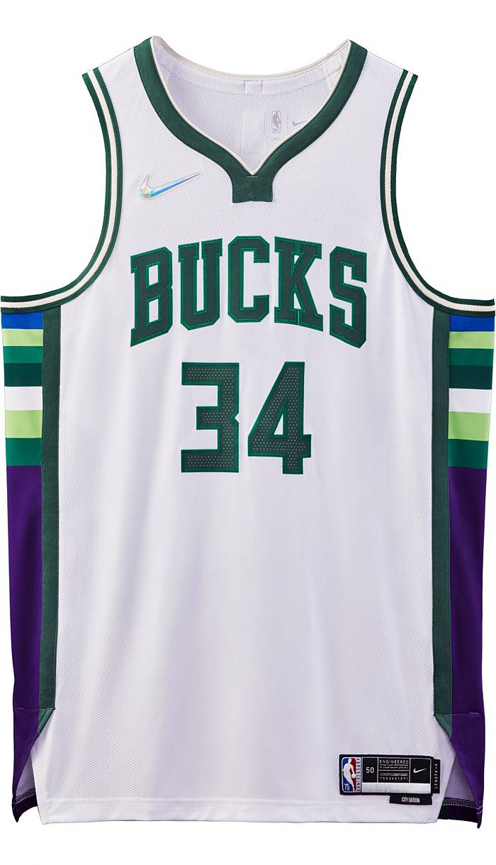 Nike Men's Milwaukee Bucks Giannis Antetokounmpo #34 White Dri-Fit Swingman Jersey, Small