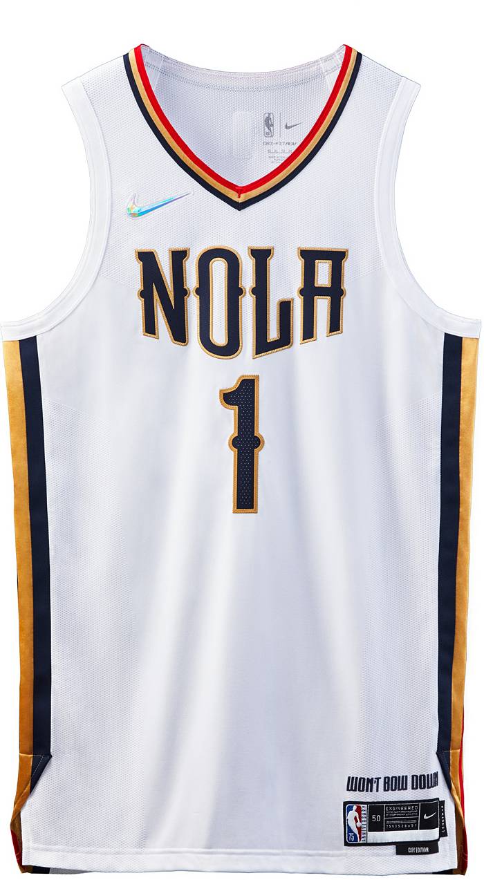 Nike DriFit Men's NBA New Orleans Zion Williamson Jersey, Blue/Gold, 48 L