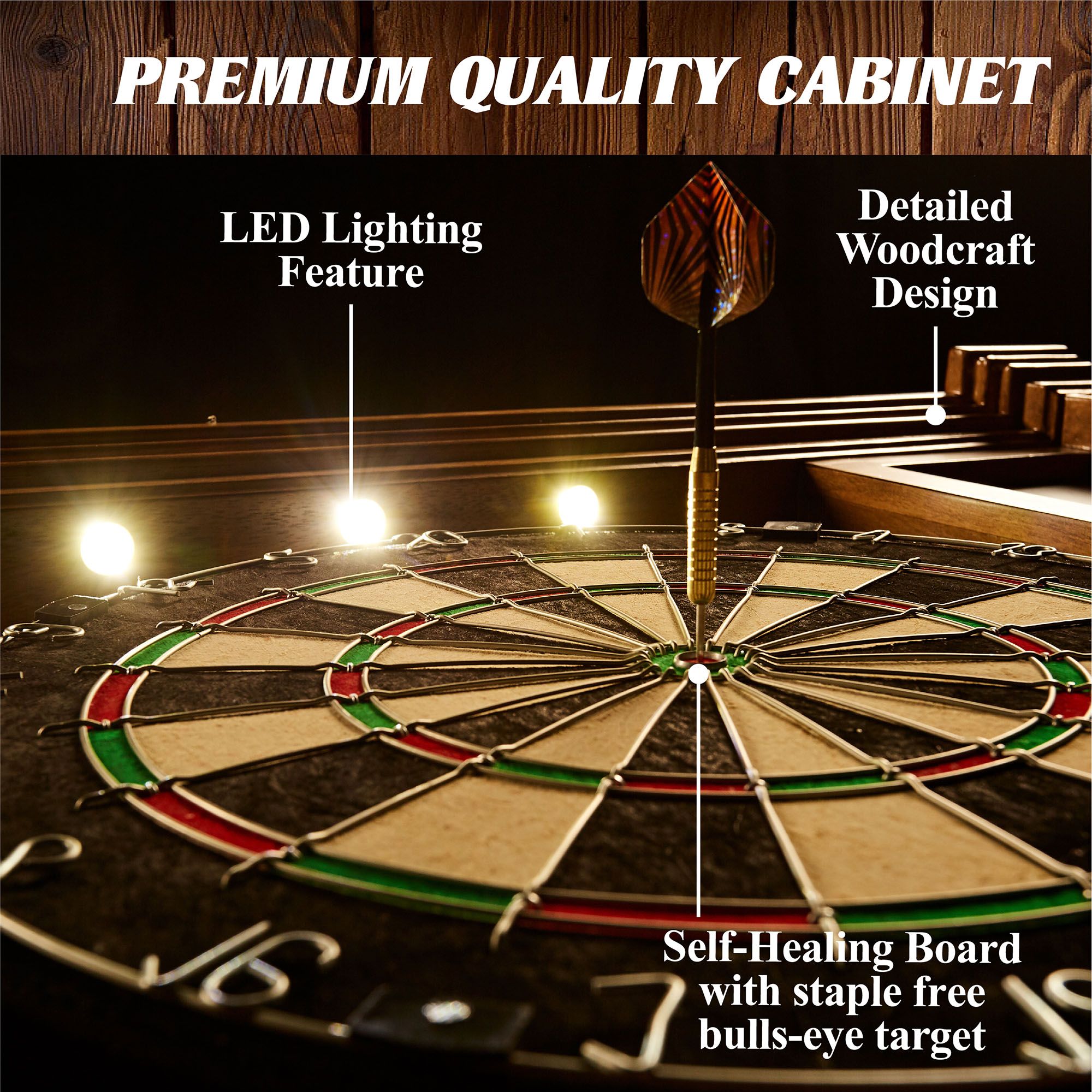 Barrington Woodhaven Premium Bristle Dartboard and Cabinet Set with Darts product image