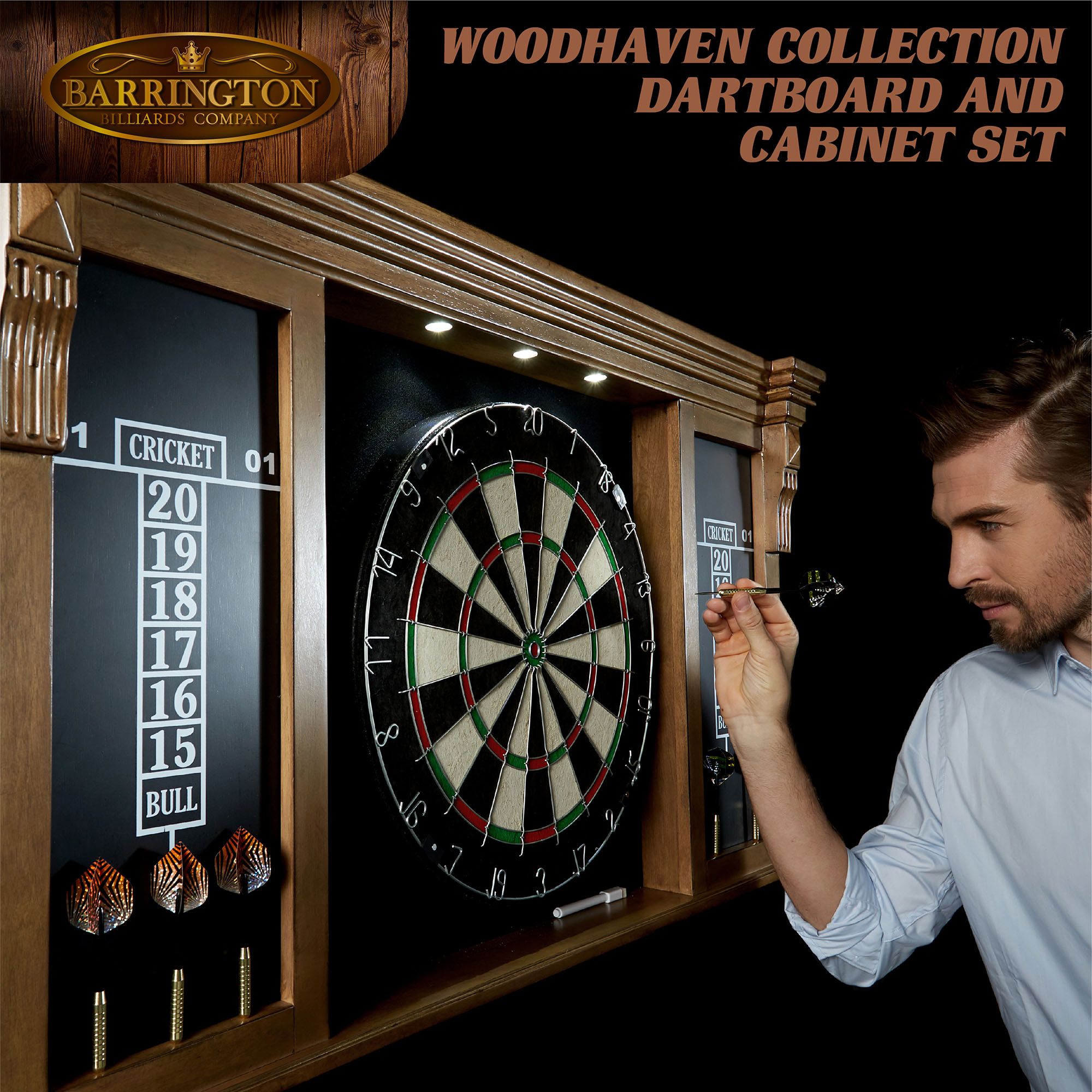 Barrington Woodhaven Premium Bristle Dartboard and Cabinet Set with Darts product image