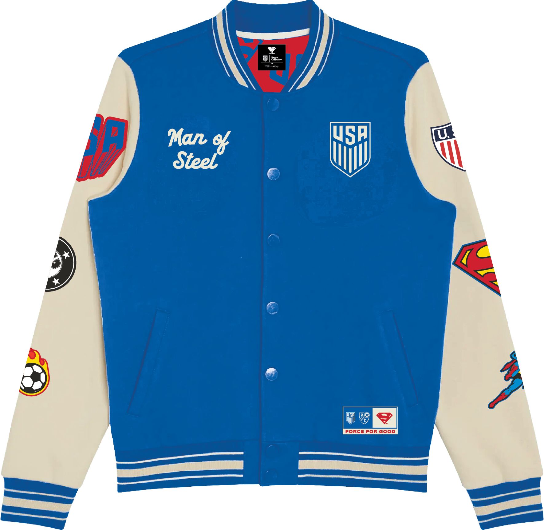 Peace Collective Adult U.S. Soccer | DC Worlds Collide Superman Varsity Jacket product image