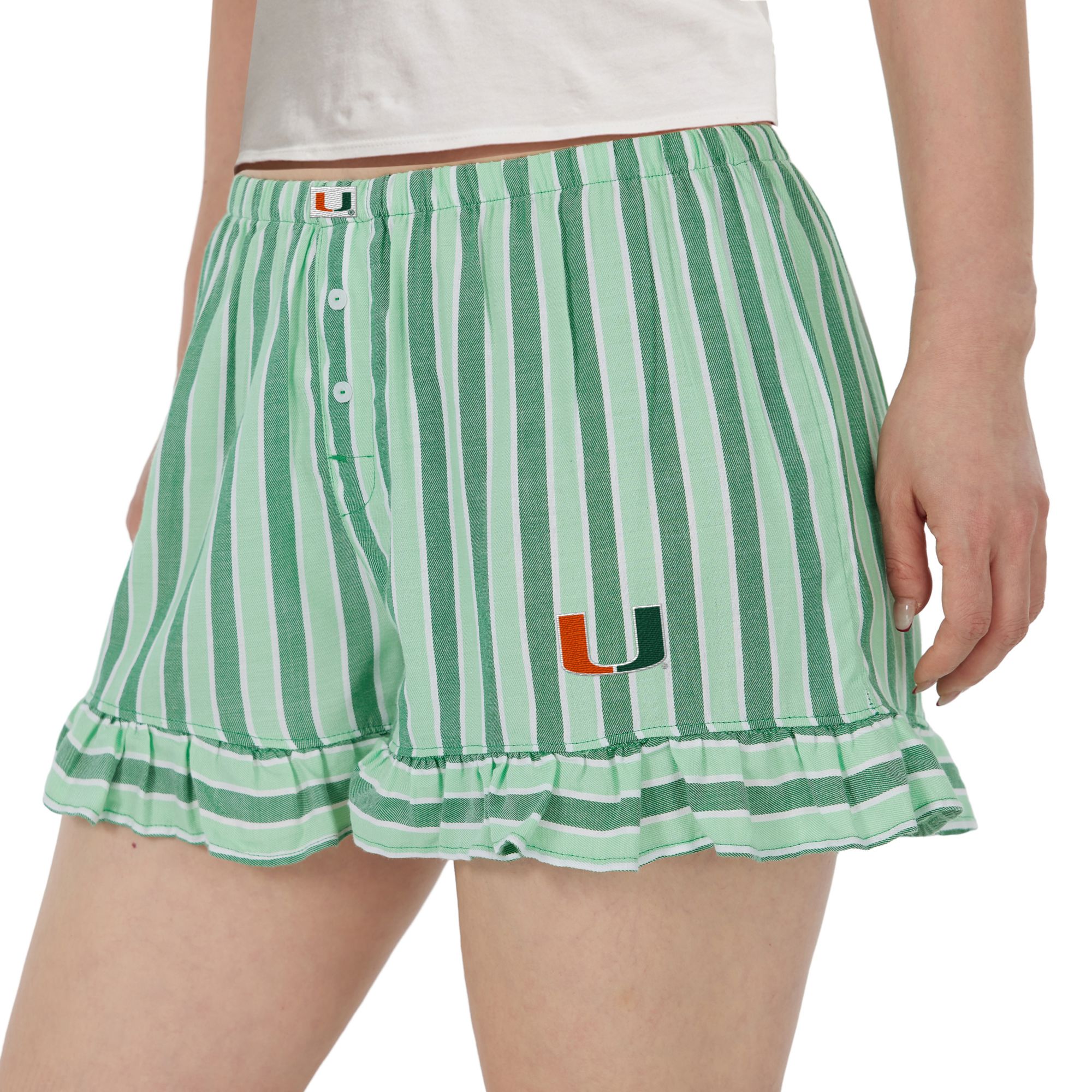 Concepts Sport Women's Miami Hurricanes Green Striped Pajama Shorts product image
