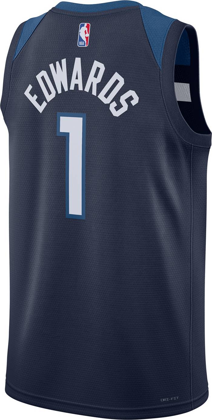 Nike / Men's 2021-22 City Edition Minnesota Timberwolves Anthony Edwards #1  Blue Cotton T-Shirt