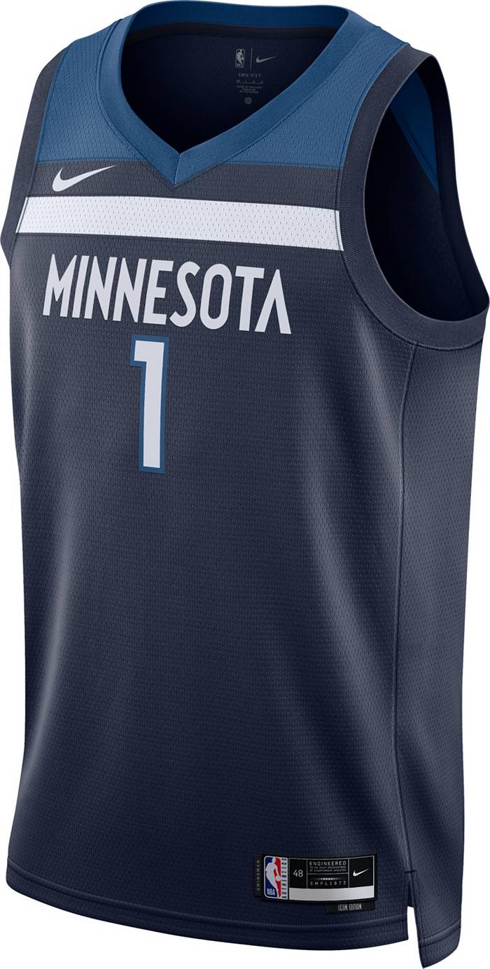 Nike Men's Minnesota Timberwolves Anthony Edwards #1 Navy Dri-Fit Swingman Jersey, Large, Blue