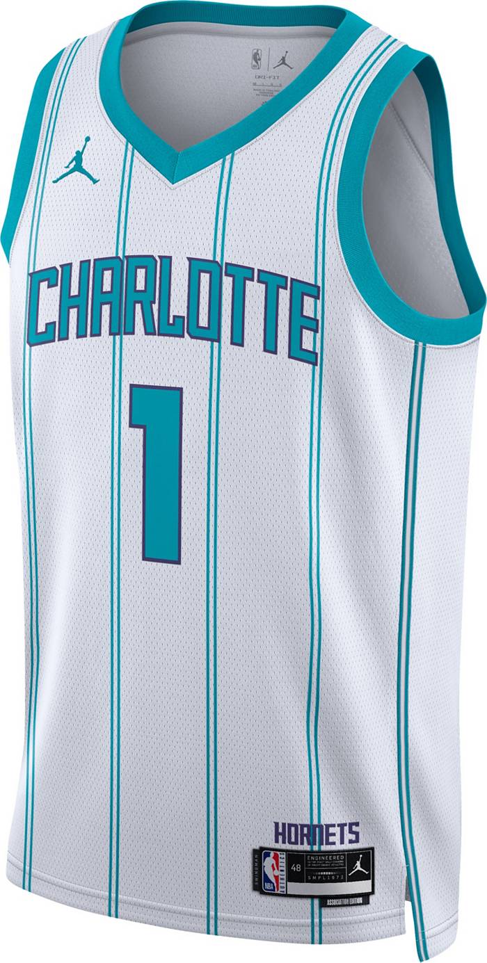 Jordan Men's 2022-23 City Edition Charlotte Hornets LaMelo Ball #1 Black Dri-Fit Swingman Jersey, Large