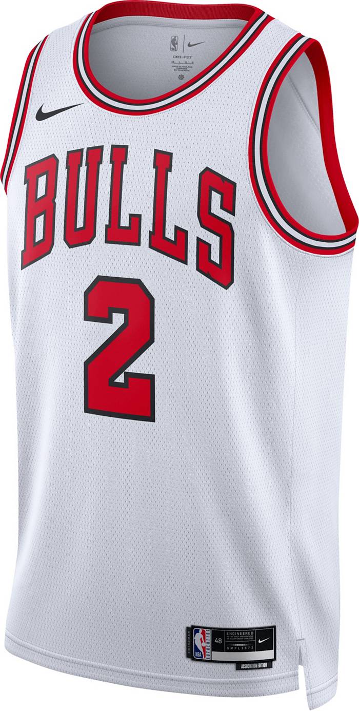 Nike Men's 2022-23 City Edition Chicago Bulls Lonzo Ball #2 White Dri-Fit Swingman Jersey, Small