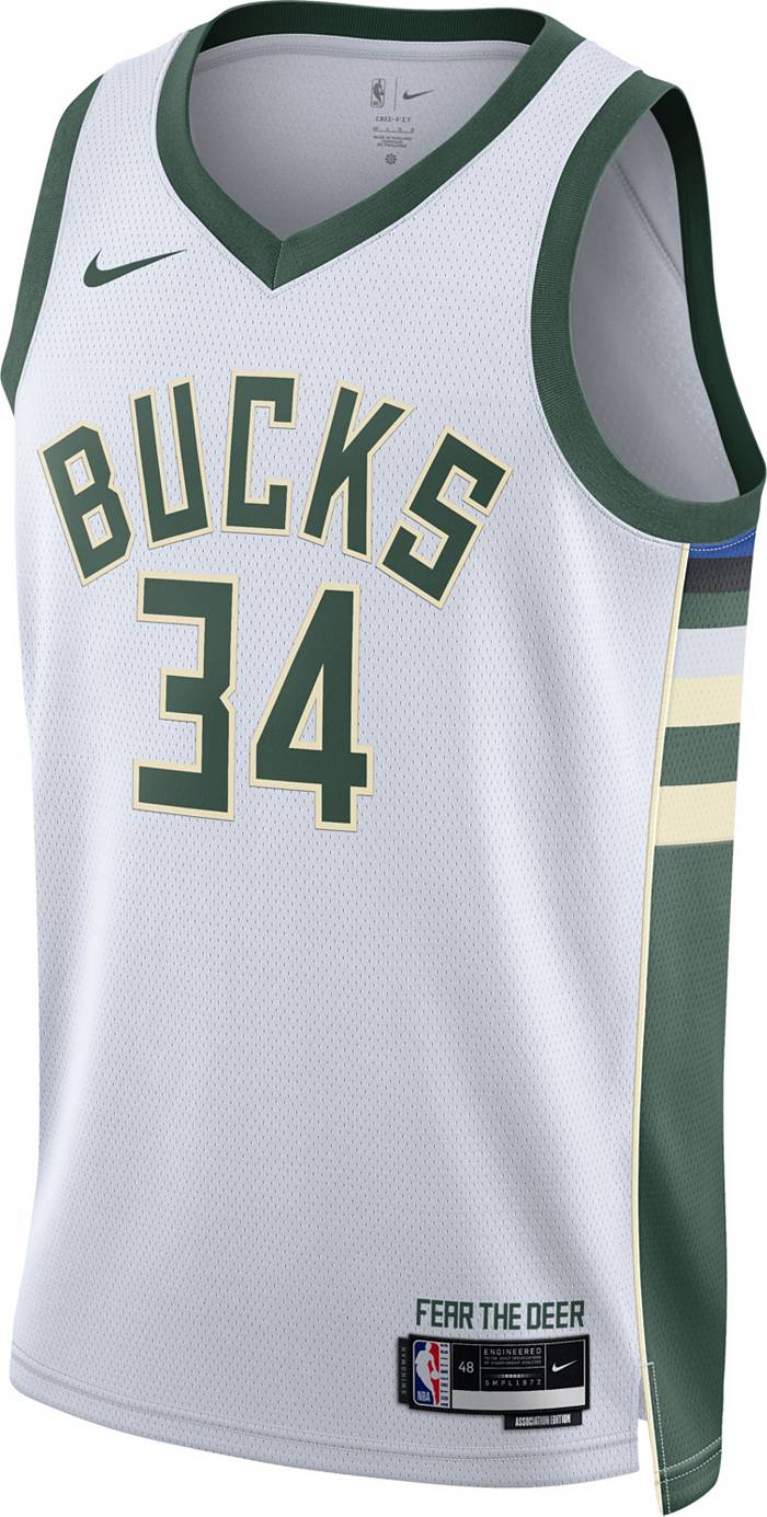Nike Men's 2021-22 City Edition Milwaukee Bucks Giannis Antetokounmpo #34  White Dri-FIT Swingman Jersey