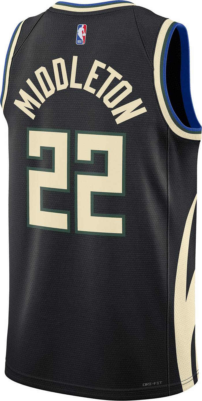 Nike Men's Milwaukee Bucks Khris Middleton #22 Black Dri-Fit Swingman Jersey, Medium