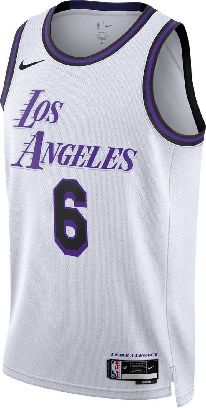 Nike Men's Los Angeles Lakers LeBron James #6 White Dri-Fit Swingman Jersey, XXL