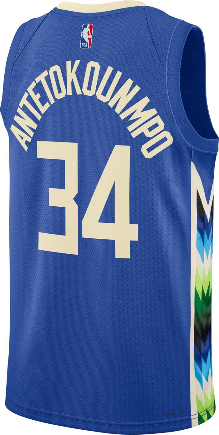 Nike Men's 2022-23 City Edition Milwaukee Bucks Giannis Antetokounmpo #34  Royal Dri-FIT Swingman Jersey