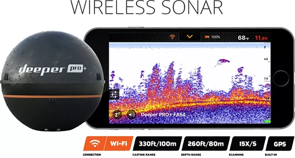 DEEPER FISHFINDER Deeper Smart Sonar Pro+ Wi-Fi/GPS Fish Finder (DP1H10S10)