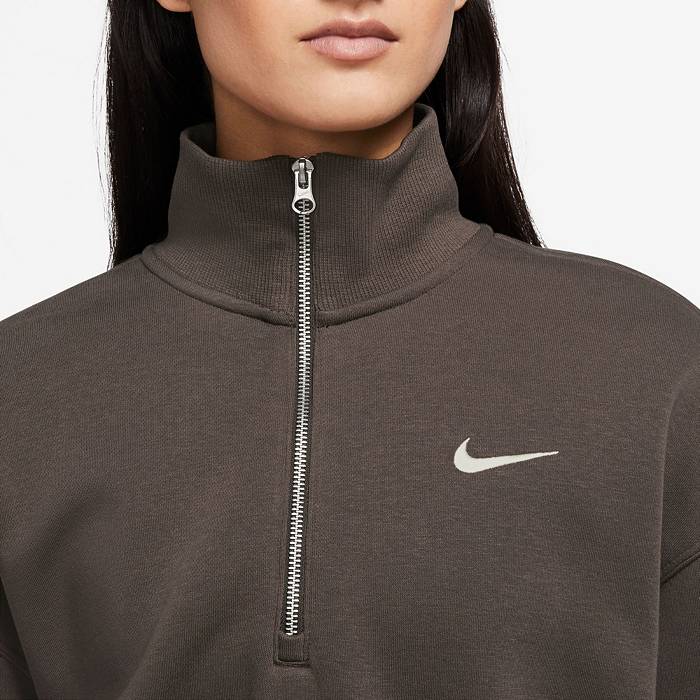 Nike Women's Sportswear Phoenix Fleece Oversized Half-Zip Crop Sweatshirt in Grey/Dark Grey Heather Size 2XL | Cotton/Polyester/Fleece