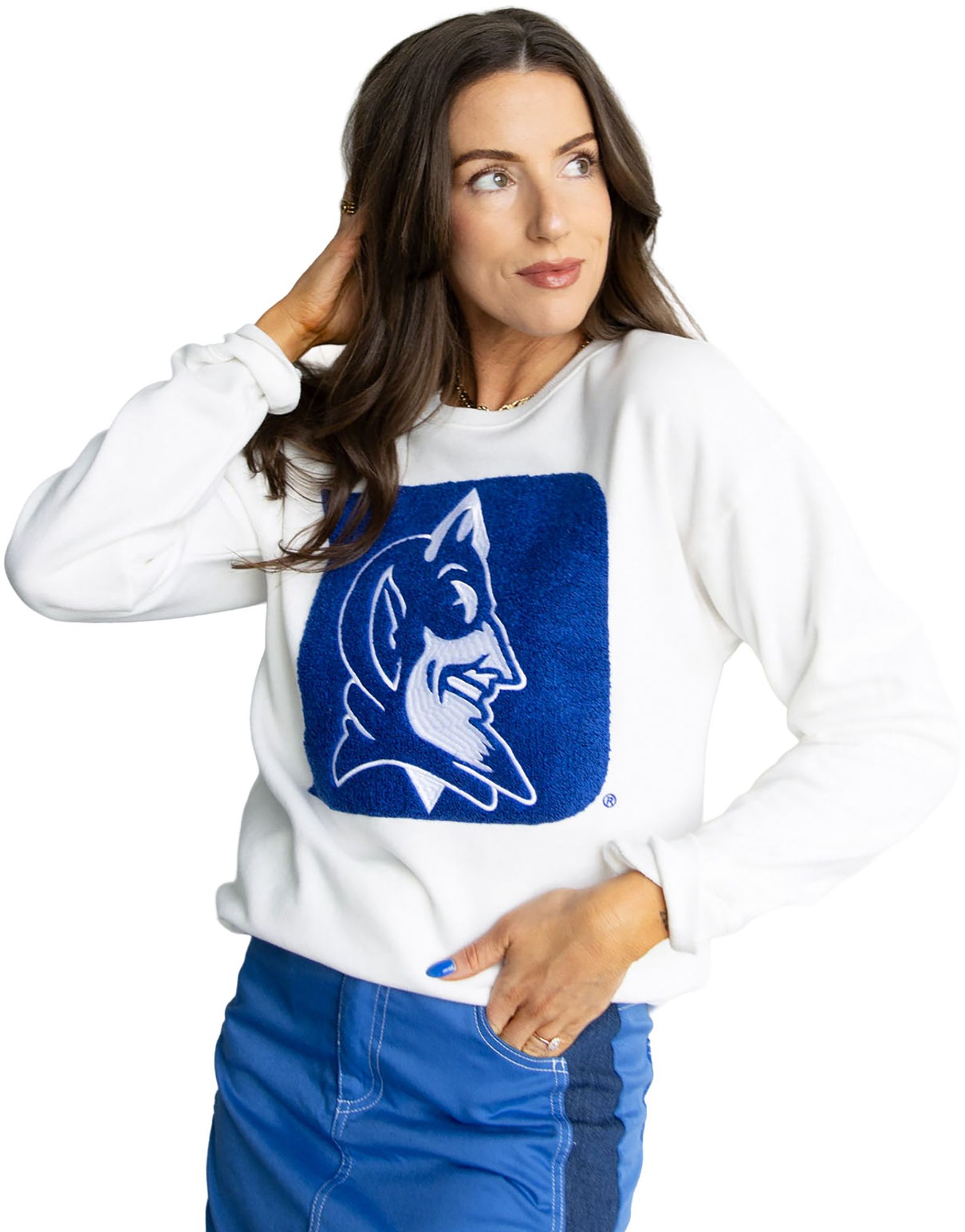 Gameday Social Women's Duke Blue Devils White Mascot Crewneck Sweatshirt product image