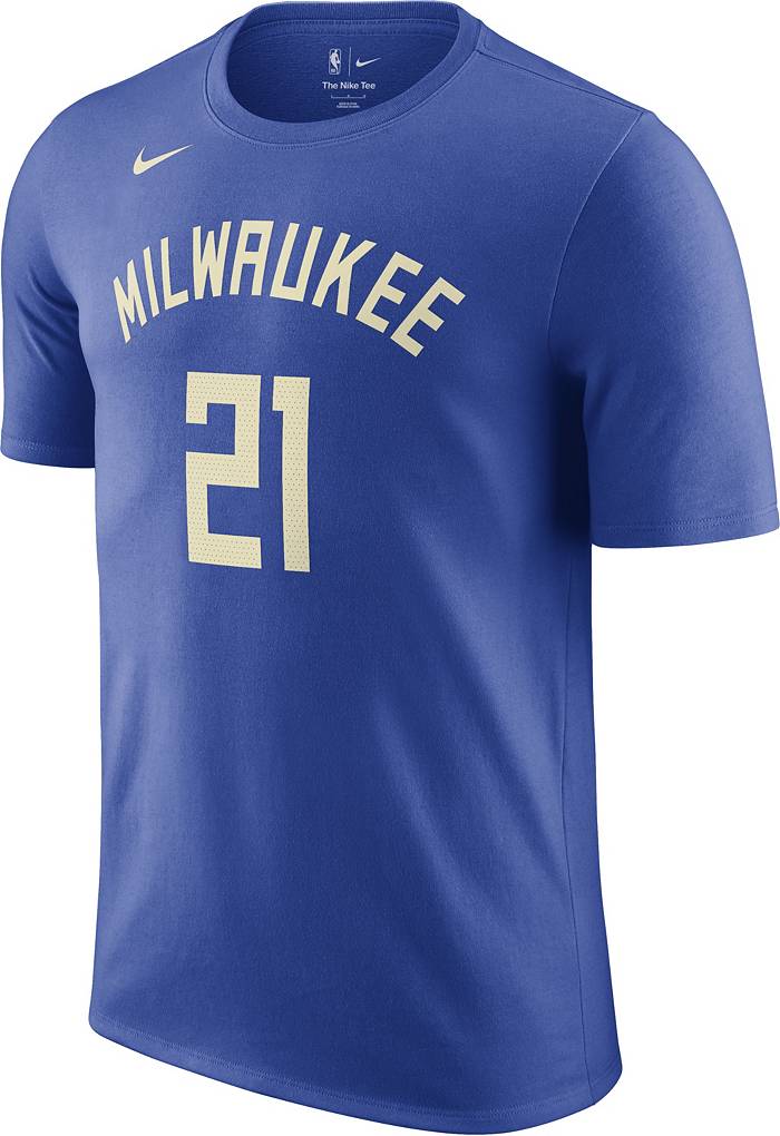 Nike Men's 2022-23 City Edition Milwaukee Bucks Jrue Holiday #21 Royal Cotton T-Shirt, Large, Blue