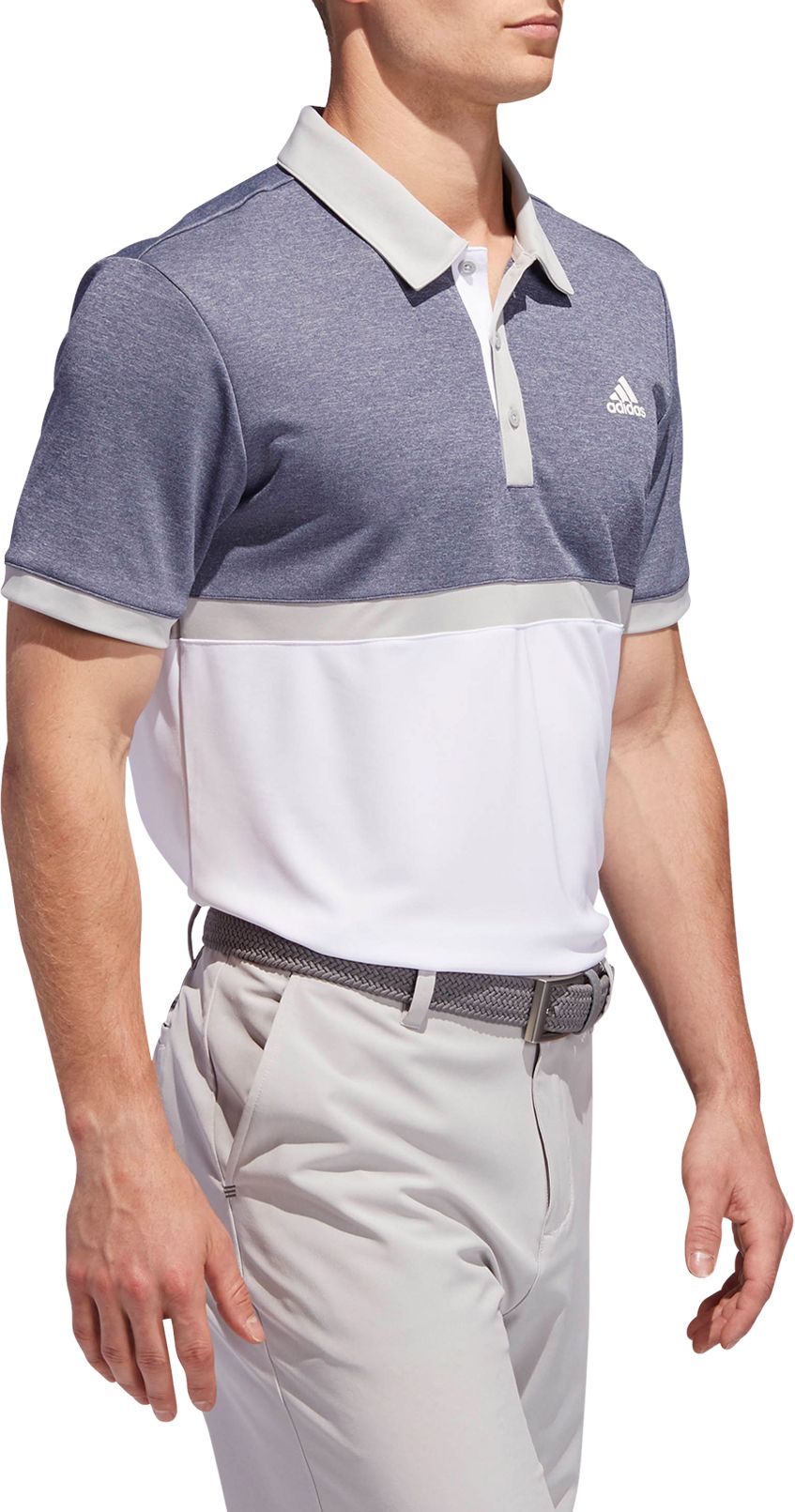 adidas men's drive heather colorblock golf polo