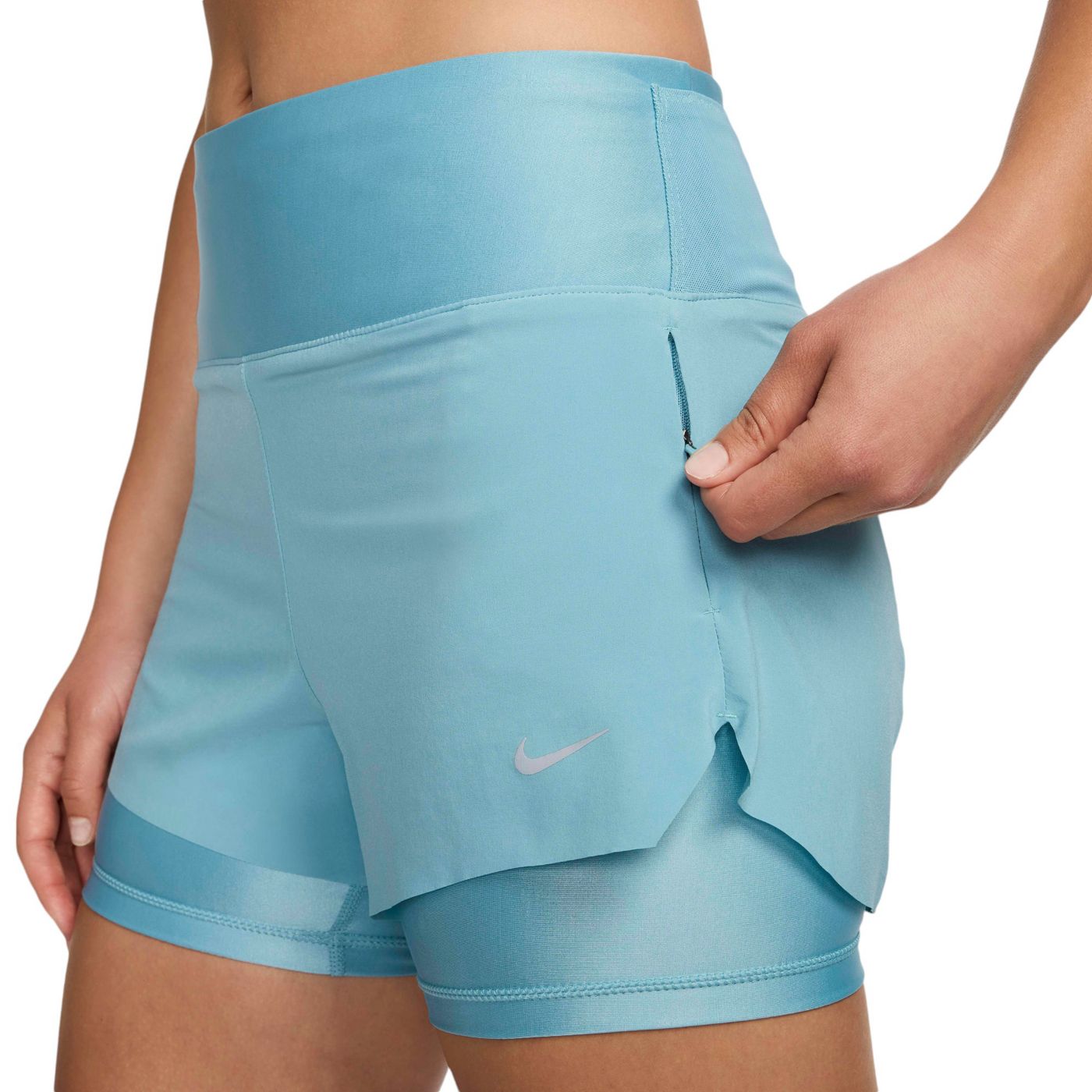 Nike Women s Dri FIT Swift Mid Rise 3 2 in 1 Running Shorts with Pockets Dick s Sporting Goods