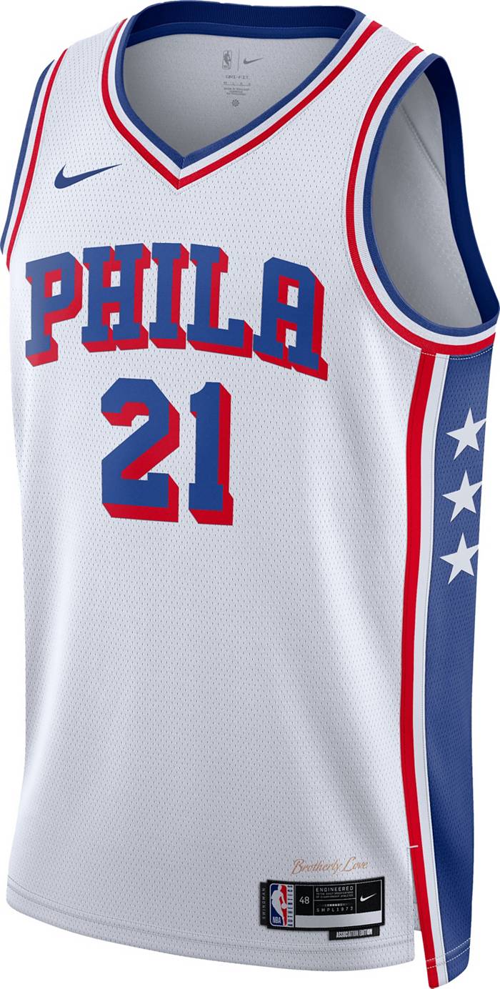 Nike Men's 2022-23 City Edition Philadelphia 76ers Joel Embiid #21 White Dri-Fit Swingman Jersey, XL