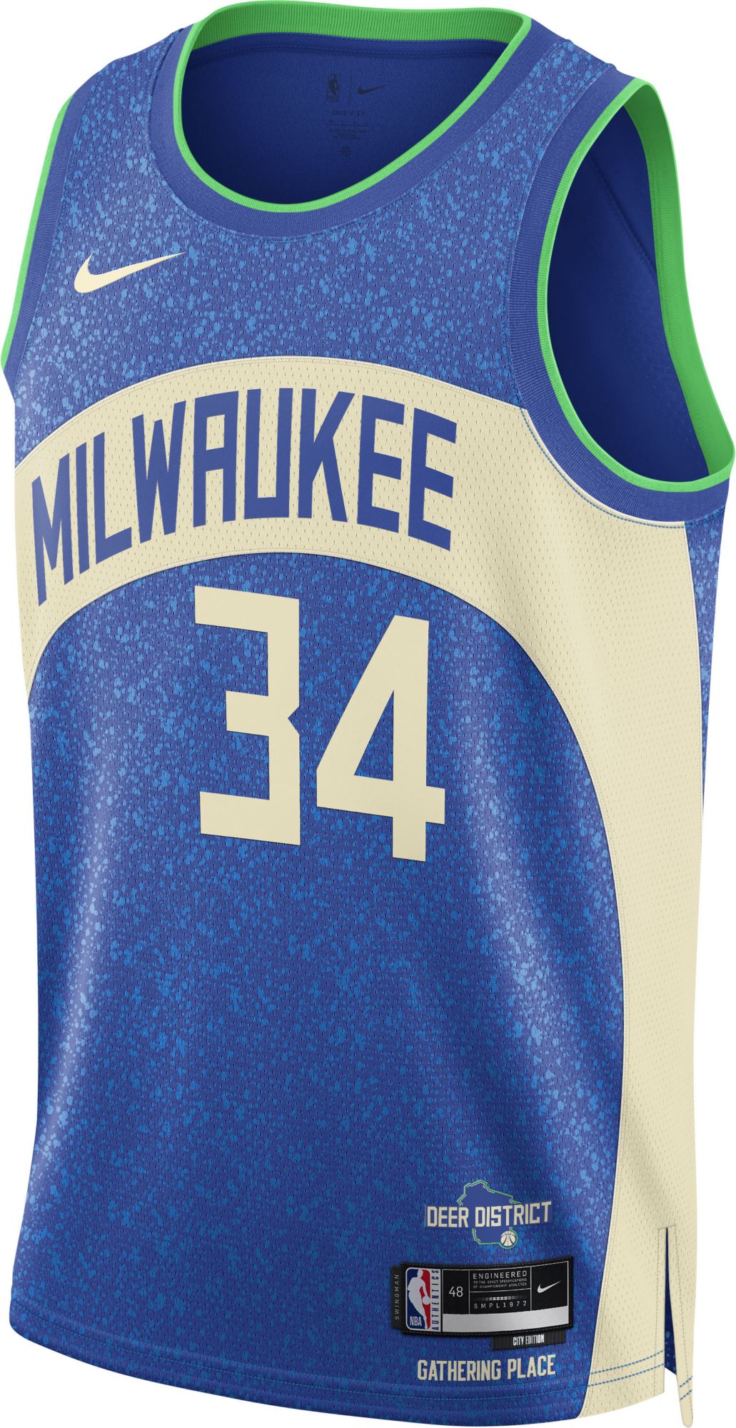 Nike Men's 2023-24 City Edition Milwaukee Bucks Giannis Antetokounmpo #34 Blue Swingman Jersey