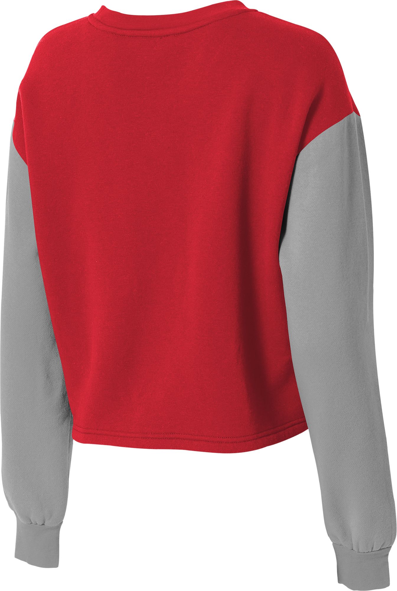 WEAR by Erin Andrews Women's Ohio State Buckeyes Scarlet Colorblock Crew Neck Sweatshirt