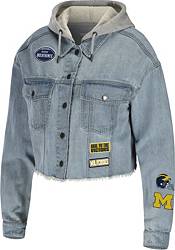 WEAR by Erin Andrews Women's Michigan Wolverines Bleached Denim Hooded Jacket product image